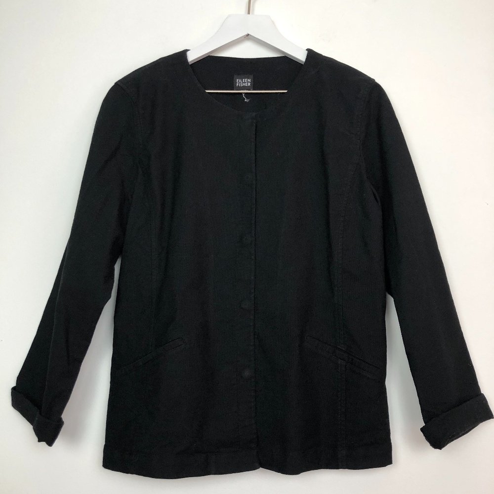 Eileen Fisher Crewneck Snap Front Cotton Jacket